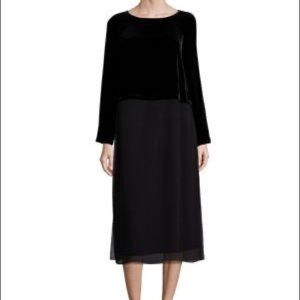 NWT Eileen Fisher Velvet Silk Length Shift Dress Medium Black $378 new